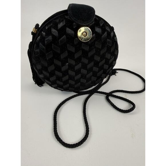 La Regale Black Velour Round Evening Mini Bag Purse Clutch Bag - Picture 10 of 10